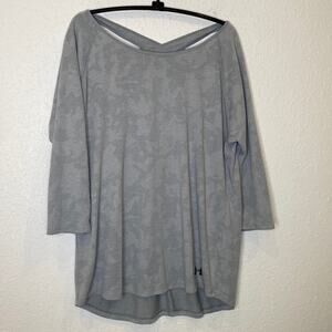 Under Armour Gray Abstract Design Criss Cross Back Athletic Top EUC Sz Lg